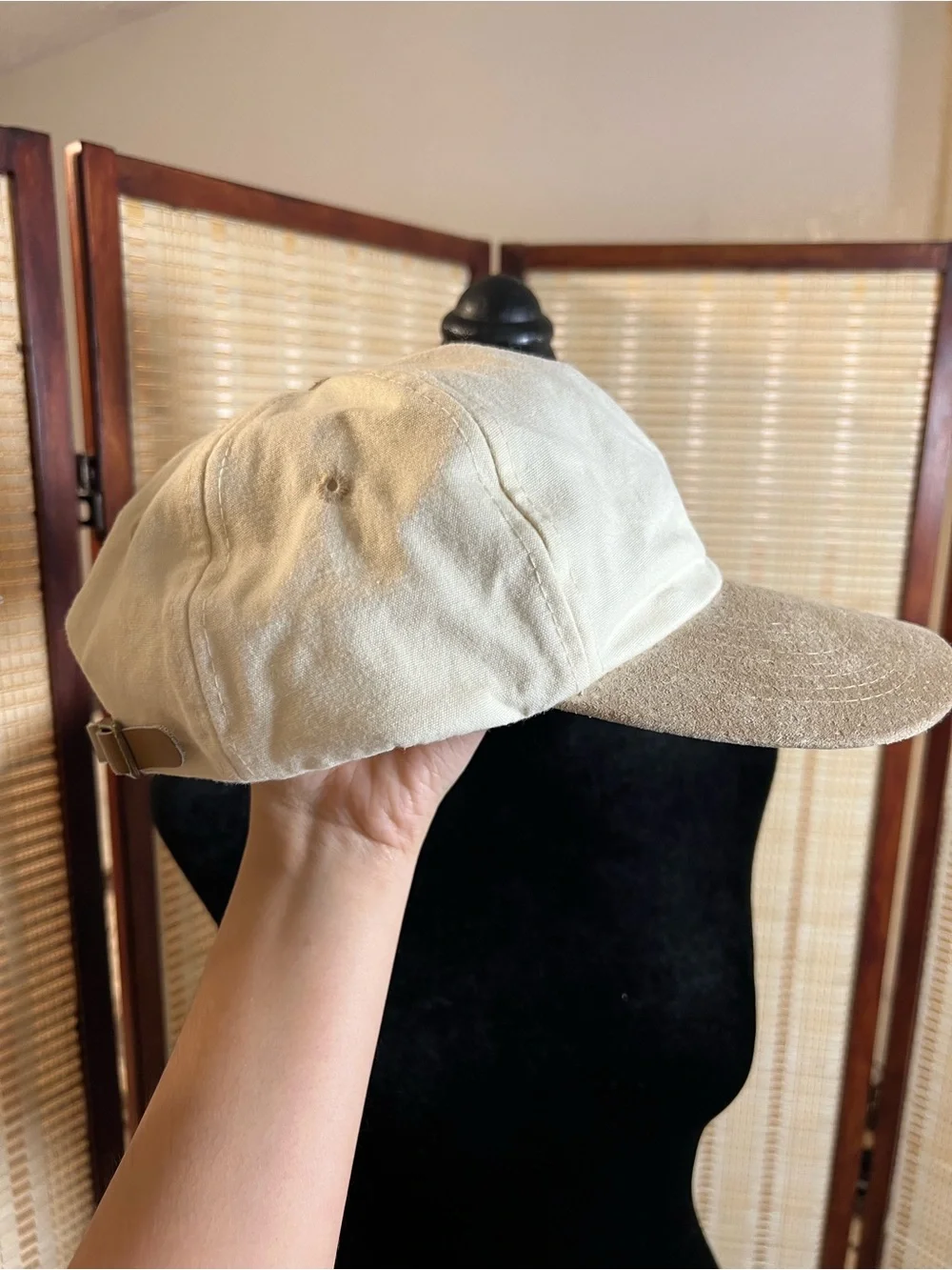 Vintage Cobra Caps Two Tone Suede Brim Dad Hat Off White Beige Green Underbrim